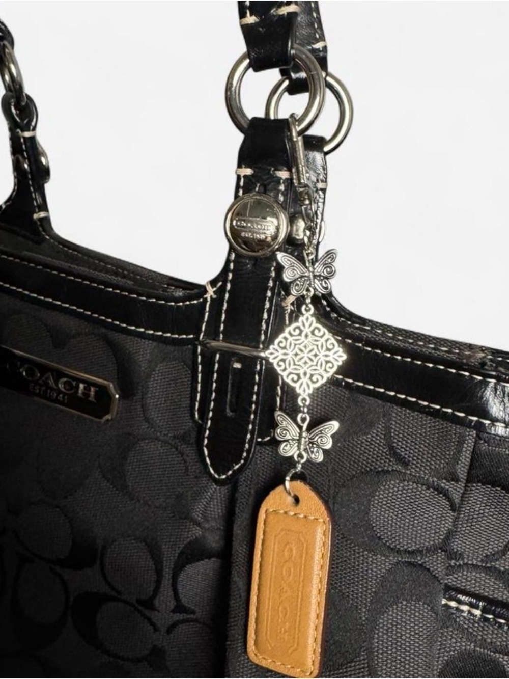 COACH Brown Leather Hangtag Butterfly Charm Keychain - Picture 3 of 3